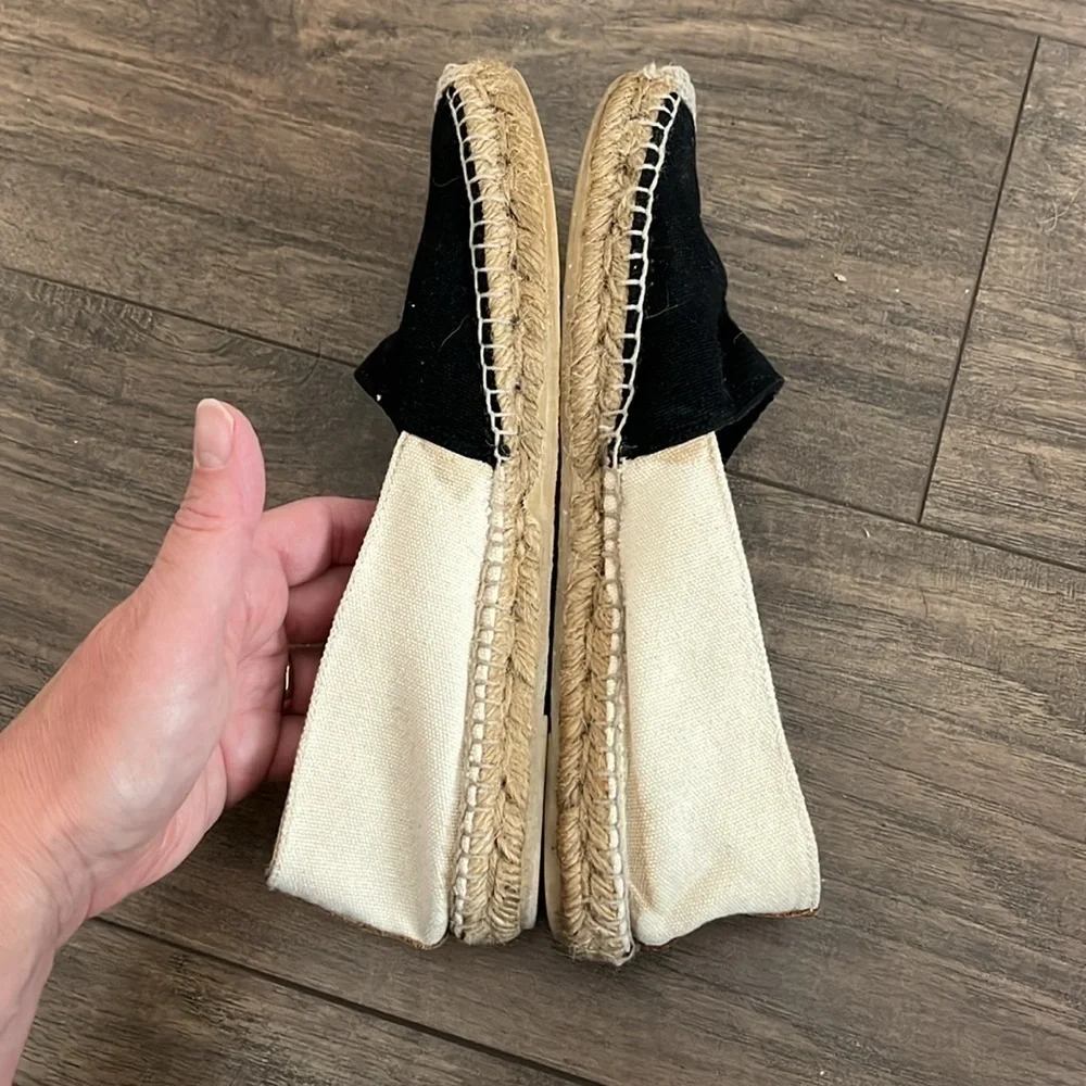 Tory Burch Black and Cream Espadrilles Size 8